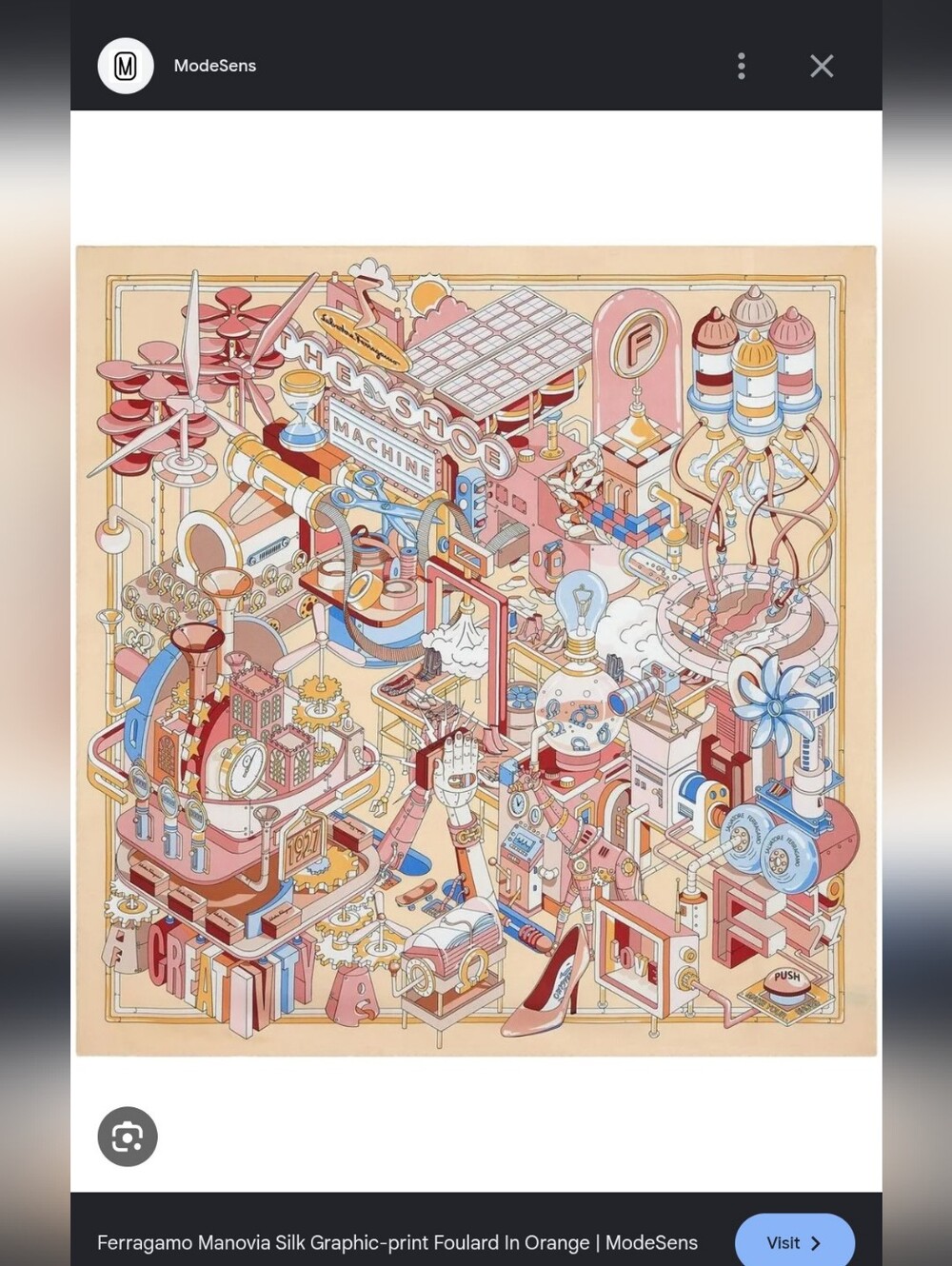Salvatore Ferragamo Graphic Silk Scarf in Peach, Pink and Blue